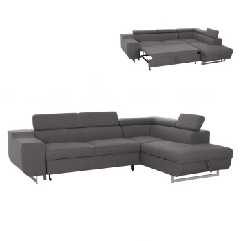 ΓΩΝΙΑΚΟΣ ΚΑΝΑΠΕΣ-ΚΡΕΒΑΤΙ ΜΕ ΑΠΟΘ.ΧΩΡΟ ENCORE HM3301.01R ΓΚΡΙ ΥΦΑΣΜΑ 285x205x90Υεκ.