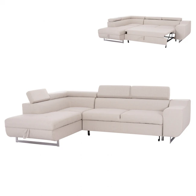 ΓΩΝΙΑΚΟΣ ΚΑΝΑΠΕΣ-ΚΡΕΒΑΤΙ ΜΕ ΑΠΟΘ.ΧΩΡΟ ENCORE HM3301.03L ΜΠΕΖ ΥΦΑΣΜΑ 285x205x90Υεκ.