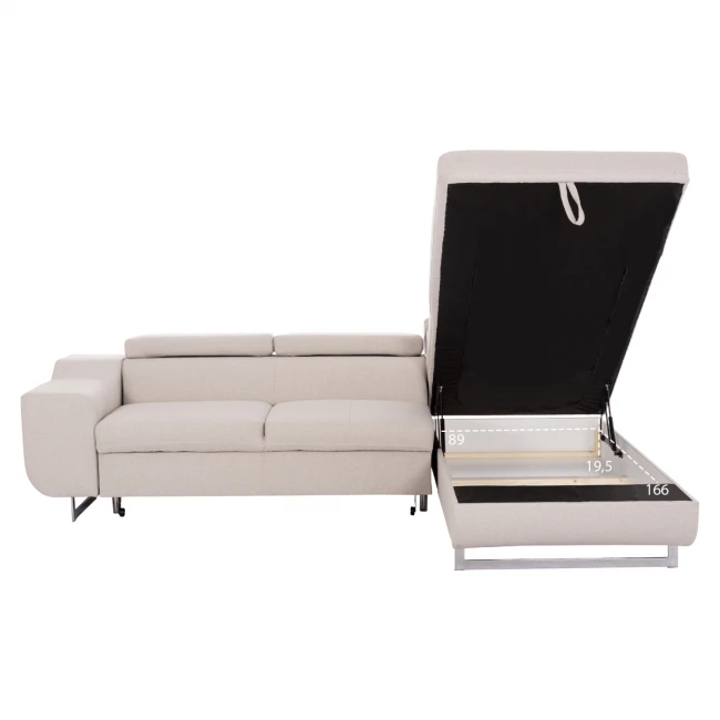 ΓΩΝΙΑΚΟΣ ΚΑΝΑΠΕΣ-ΚΡΕΒΑΤΙ ΜΕ ΑΠΟΘ.ΧΩΡΟ ENCORE HM3301.03R ΜΠΕΖ ΥΦΑΣΜΑ 285x205x90Υεκ.