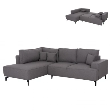 ΓΩΝΙΑΚΟΣ ΚΑΝΑΠΕΣ-ΚΡΕΒΑΤΙ ΜΕ ΑΠΟΘ.ΧΩΡΟ SAFFIRA HM3303.01L ΓΚΡΙ ΥΦΑΣΜΑ 270x195x100Υεκ.