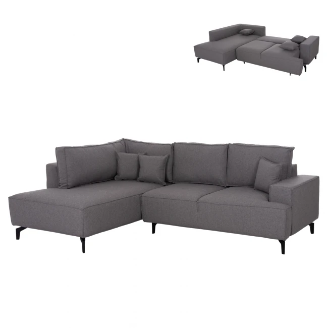 ΓΩΝΙΑΚΟΣ ΚΑΝΑΠΕΣ-ΚΡΕΒΑΤΙ ΜΕ ΑΠΟΘ.ΧΩΡΟ SAFFIRA HM3303.01L ΓΚΡΙ ΥΦΑΣΜΑ 270x195x100Υεκ.