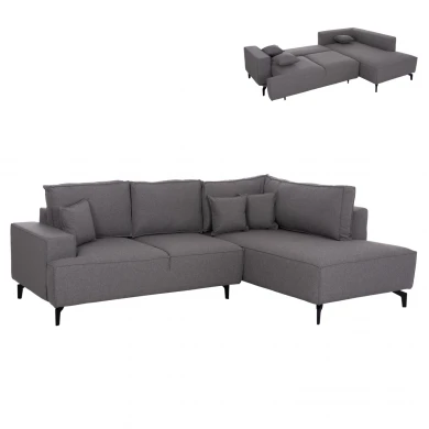 ΓΩΝΙΑΚΟΣ ΚΑΝΑΠΕΣ-ΚΡΕΒΑΤΙ ΜΕ ΑΠΟΘ.ΧΩΡΟ SAFFIRA HM3303.01R ΓΚΡΙ ΥΦΑΣΜΑ 270x195x100Υεκ.