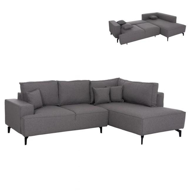 ΓΩΝΙΑΚΟΣ ΚΑΝΑΠΕΣ-ΚΡΕΒΑΤΙ ΜΕ ΑΠΟΘ.ΧΩΡΟ SAFFIRA HM3303.01R ΓΚΡΙ ΥΦΑΣΜΑ 270x195x100Υεκ.