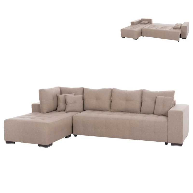 ΓΩΝΙΑΚΟΣ ΚΑΝΑΠΕΣ-ΚΡΕΒΑΤΙ ΜΕ ΑΠΟΘ.ΧΩΡΟ TRENDSTON HM3302.03L ΜΠΕΖ ΥΦΑΣΜΑ 298x177x95Υεκ
