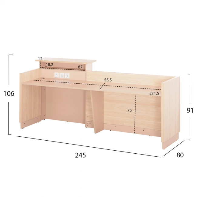 ΓΡΑΦΕΙΟ ΥΠΟΔΟΧΗΣ 240X82 SONAMA ΑΣΠΡΟ DALTON HM2068.02 240x82x105cm