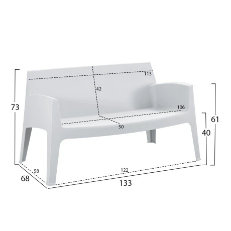 ΚΑΝΑΠΕΣ 2-ΘΕΣΙΟΣ ΠΟΛΥΠΡΟΠΥΛΕΝΙΟΥ SLEEK HM6366.01 ΧΡΩΜΑ ΛΕΥΚΟ 133x68x73Υεκ.