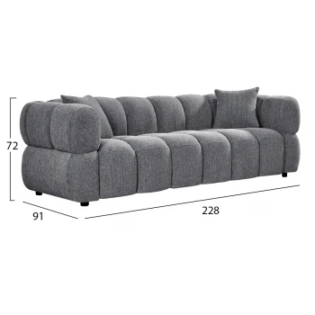 ΚΑΝΑΠΕΣ 3-ΘΕΣΙΟΣ NORIKA HM3331.01 ΓΚΡΙ ΥΦΑΣΜΑ 220x88x85Υεκ.