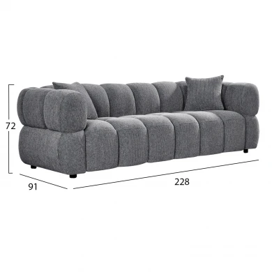 ΚΑΝΑΠΕΣ 3-ΘΕΣΙΟΣ NORIKA HM3331.01 ΓΚΡΙ ΥΦΑΣΜΑ 220x88x85Υεκ.