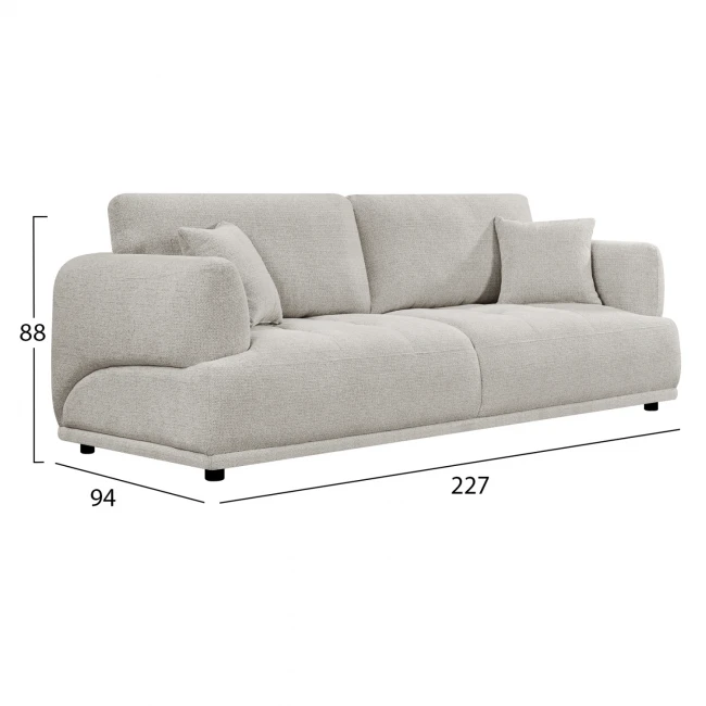 ΚΑΝΑΠΕΣ 3-ΘΕΣΙΟΣ STRUCTO HM3329.02 ΑΝΟΙΧΤΟ ΜΠΕΖ ΥΦΑΣΜΑ 227x94x88Υεκ.