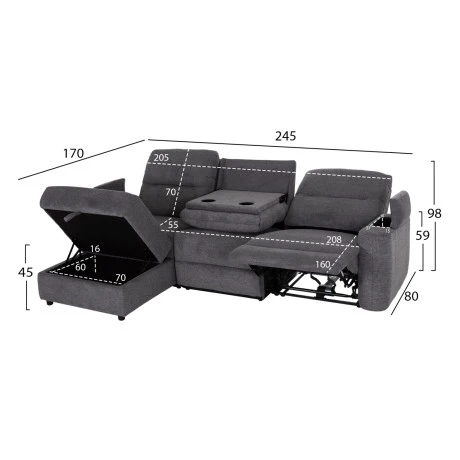 ΚΑΝΑΠΕΣ ΑΡΙΣΤΕΡΗ ΓΩΝΙΑ SYNTHIA HM3308.03L ΑΝΑΚΛΙΣΗ & ΑΠΟΘ.ΧΩΡΟΣ--ΓΚΡΙ 245x170x98Υεκ