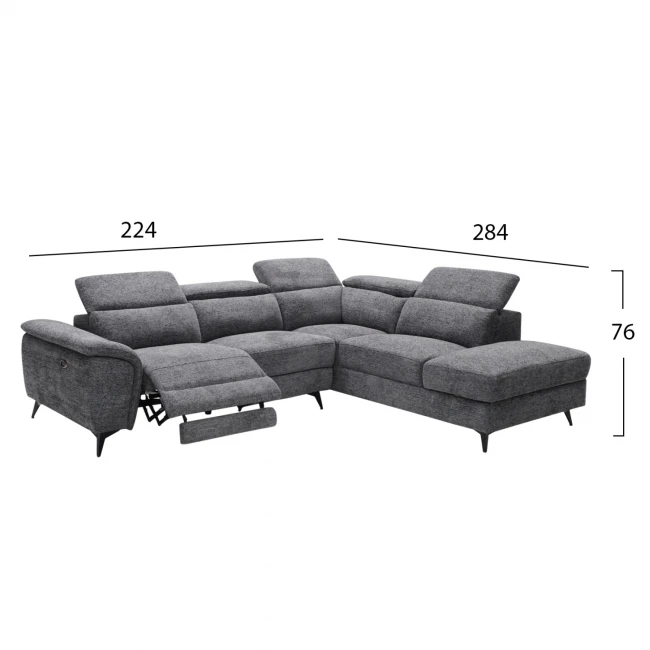 ΚΑΝΑΠΕΣ ΔΕΞΙΑ ΓΩΝΙΑ-ΑΝΑΚΛΙΣΗ & ΑΠΟΘ.ΧΩΡΟΣ-RESTRO HM3339.01R ΓΚΡΙ ΥΦΑΣΜΑ 290x220x80Υεκ