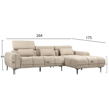 ΚΑΝΑΠΕΣ ΔΕΞΙΑ ΓΩΝΙΑ DIVYA HM3267.11R ΜΠΕΖ ΥΦΑΣΜΑ 264x175x99Υεκ.