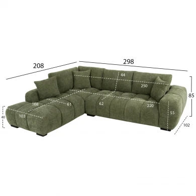 ΚΑΝΑΠΕΣ ΓΩΝΙΑ (ΑΡΙΣΤΕΡΗ) COVEN HM3266.14L ΠΡΑΣΙΝΟ ΥΦΑΣΜΑ 298x102-208x85Υεκ.