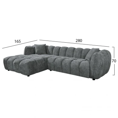 ΚΑΝΑΠΕΣ ΓΩΝΙΑ (ΑΡΙΣΤΕΡΗ) LYKKE HM3326.01L ΓΚΡΙ ΥΦΑΣΜΑ 280x89-165(η γωνία)x70Υ εκ.