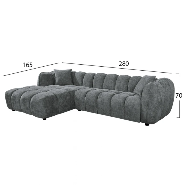 ΚΑΝΑΠΕΣ ΓΩΝΙΑ (ΑΡΙΣΤΕΡΗ) LYKKE HM3326.01L ΓΚΡΙ ΥΦΑΣΜΑ 280x89-165(η γωνία)x70Υ εκ.