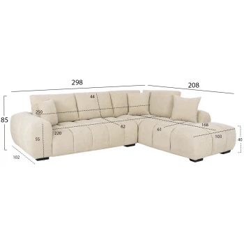 ΚΑΝΑΠΕΣ ΓΩΝΙΑ (ΔΕΞΙΑ) COVEN HM3266.01R ΕΚΡΟΥ ΥΦΑΣΜΑ 298x102-208x85Υεκ.