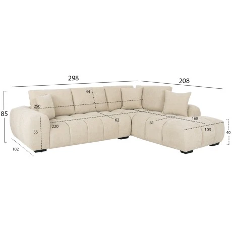 ΚΑΝΑΠΕΣ ΓΩΝΙΑ (ΔΕΞΙΑ) COVEN HM3266.01R ΕΚΡΟΥ ΥΦΑΣΜΑ 298x102-208x85Υεκ.