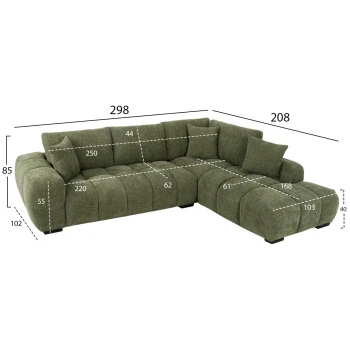 ΚΑΝΑΠΕΣ ΓΩΝΙΑ (ΔΕΞΙΑ) COVEN HM3266.14R ΠΡΑΣΙΝΟ ΥΦΑΣΜΑ 298x102-208x85Υεκ.