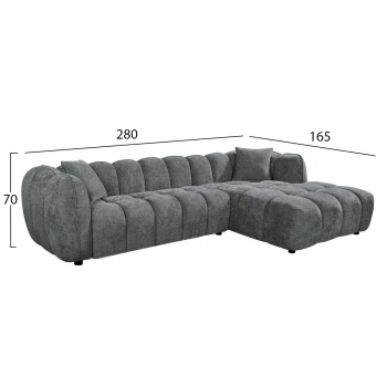 ΚΑΝΑΠΕΣ ΓΩΝΙΑ (ΔΕΞΙΑ) LYKKE HM3326.01R ΓΚΡΙ ΥΦΑΣΜΑ 280x89-165(η γωνία)x70Υεκ