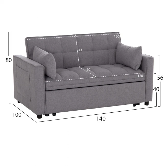 ΚΑΝΑΠΕΣ ΚΡΕΒΑΤΙ 2-ΘΕΣΙΟΣ BORG HM3289.01 ΓΚΡΙ ΥΦΑΣΜΑ 140x100x80Υεκ