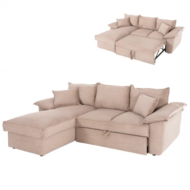 ΚΑΝΑΠΕΣ-ΚΡΕΒΑΤΙ-ΑΡΙΣΤ.ΓΩΝΙΑ ΜΕ ΑΠΟΘ.ΧΩΡΟ ALDO HM3276.01L ΜΠΕΖ ΥΦΑΣΜΑ 256x159x87Υεκ