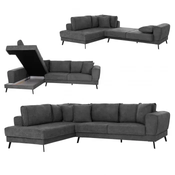 ΚΑΝΑΠΕΣ ΚΡΕΒΑΤΙ ΑΡΙΣΤΕΡΗ ΓΩΝΙΑ ZENORA HM3337.01L ΣΚΟΥΡΟ ΓΚΡΙ ΥΦΑΣΜΑ 303x214x80Υεκ