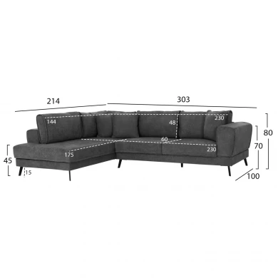 ΚΑΝΑΠΕΣ ΚΡΕΒΑΤΙ ΑΡΙΣΤΕΡΗ ΓΩΝΙΑ ZENORA HM3337.01L ΣΚΟΥΡΟ ΓΚΡΙ ΥΦΑΣΜΑ 303x214x80Υεκ