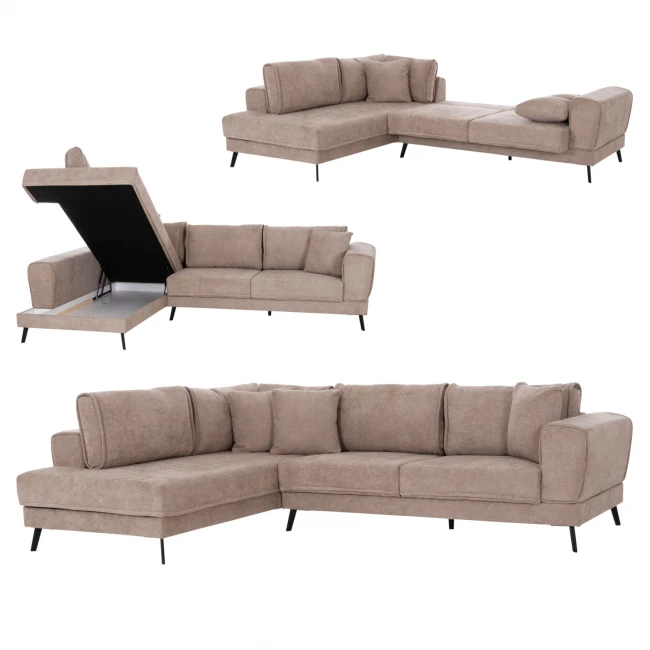 ΚΑΝΑΠΕΣ ΚΡΕΒΑΤΙ ΑΡΙΣΤΕΡΗ ΓΩΝΙΑ ZENORA HM3337.03L ΜΠΕΖ ΥΦΑΣΜΑ 303x214x80Υεκ