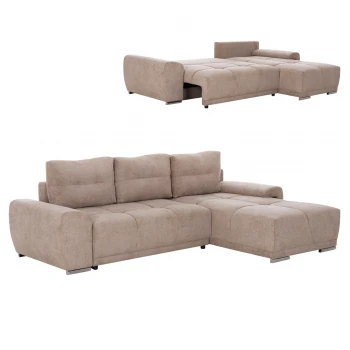 ΚΑΝΑΠΕΣ ΚΡΕΒΑΤΙ ΔΕΞΙΑ ΓΩΝΙΑ COMFYRA HM3336.03R ΜΠΕΖ ΥΦΑΣΜΑ 270x181x75Υεκ