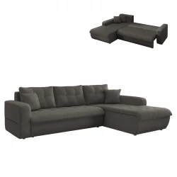 ΚΑΝΑΠΕΣ ΚΡΕΒΑΤΙ ΔΕΞΙΑ ΓΩΝΙΑ KANSO HM3338.01R ΓΚΡΙ ΥΦΑΣΜΑ 244x188x80Υεκ