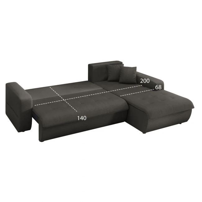 ΚΑΝΑΠΕΣ ΚΡΕΒΑΤΙ ΔΕΞΙΑ ΓΩΝΙΑ KANSO HM3338.01R ΓΚΡΙ ΥΦΑΣΜΑ 244x188x80Υεκ