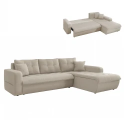 ΚΑΝΑΠΕΣ ΚΡΕΒΑΤΙ ΔΕΞΙΑ ΓΩΝΙΑ KANSO HM3338.03R ΜΠΕΖ ΥΦΑΣΜΑ 244x188x80Υεκ