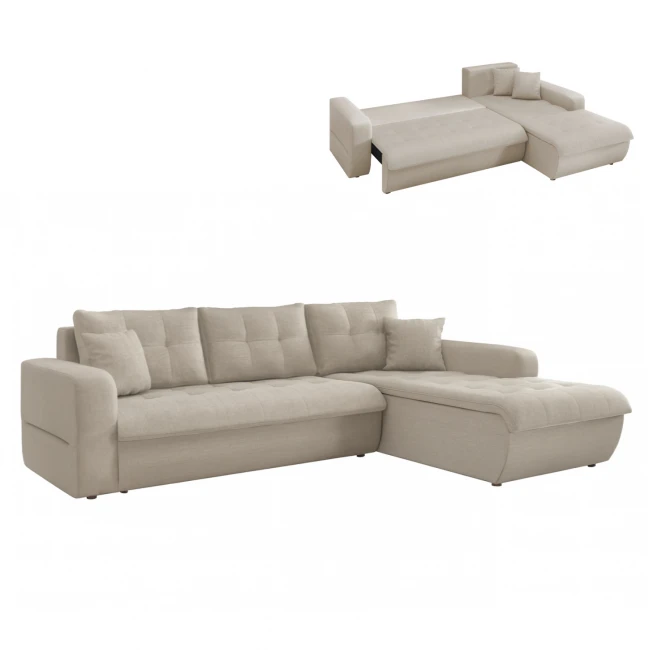 ΚΑΝΑΠΕΣ ΚΡΕΒΑΤΙ ΔΕΞΙΑ ΓΩΝΙΑ KANSO HM3338.03R ΜΠΕΖ ΥΦΑΣΜΑ 244x188x80Υεκ