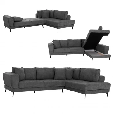 ΚΑΝΑΠΕΣ ΚΡΕΒΑΤΙ ΔΕΞΙΑ ΓΩΝΙΑ ZENORA HM3337.01R ΣΚΟΥΡΟ ΓΚΡΙ ΥΦΑΣΜΑ 303x214x80Υεκ