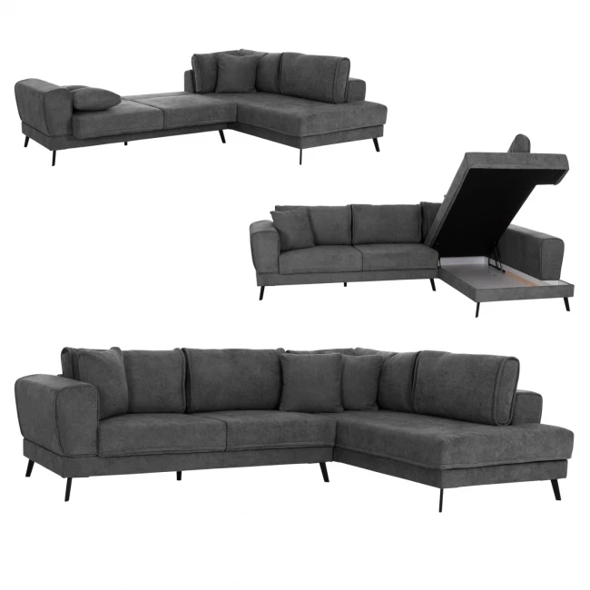 ΚΑΝΑΠΕΣ ΚΡΕΒΑΤΙ ΔΕΞΙΑ ΓΩΝΙΑ ZENORA HM3337.01R ΣΚΟΥΡΟ ΓΚΡΙ ΥΦΑΣΜΑ 303x214x80Υεκ