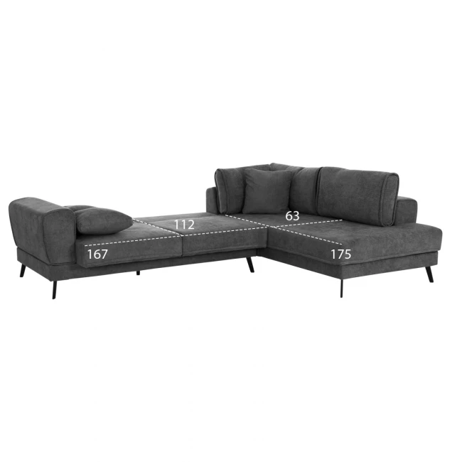 ΚΑΝΑΠΕΣ ΚΡΕΒΑΤΙ ΔΕΞΙΑ ΓΩΝΙΑ ZENORA HM3337.01R ΣΚΟΥΡΟ ΓΚΡΙ ΥΦΑΣΜΑ 303x214x80Υεκ