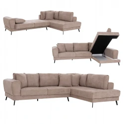 ΚΑΝΑΠΕΣ ΚΡΕΒΑΤΙ ΔΕΞΙΑ ΓΩΝΙΑ ZENORA HM3337.03R ΜΠΕΖ ΥΦΑΣΜΑ 303x214x80Υεκ