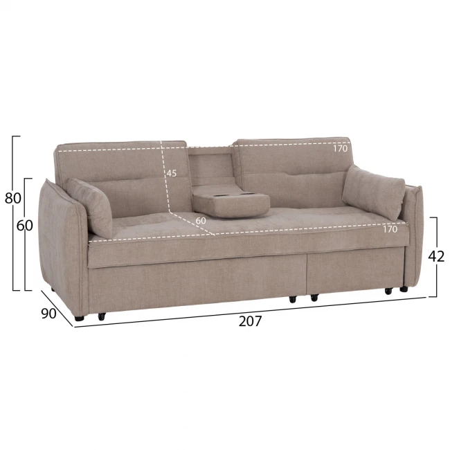 ΚΑΝΑΠΕΣ ΚΡΕΒΑΤΙ (ΓΩΝΙΑ) ΠΟΛΥΜΟΡΦΙΚΟΣ 3-ΘΕΣΙΟΣ VELAR HM3305.03 ΜΠΕΖ ΥΦΑΣΜΑ 207x90x80Υεκ.