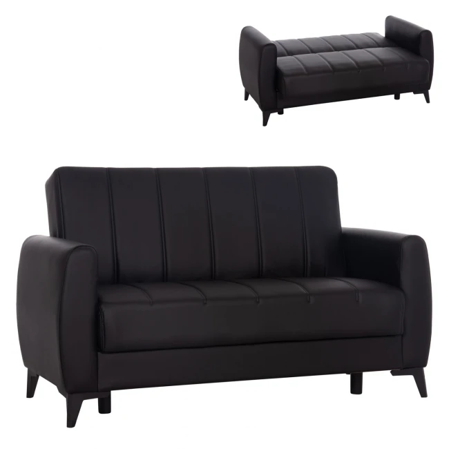 ΚΑΝΑΠΕΣ ΚΡΕΒΑΤΙ ΜΕ ΑΠΟΘ.ΧΩΡΟ ΔΙΘΕΣΙΟΣ NIKKO HM3293.11 ΜΑΥΡΟ PU 144x75x84Υεκ.