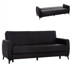 ΚΑΝΑΠΕΣ ΚΡΕΒΑΤΙ ΜΕ ΑΠΟΘ.ΧΩΡΟ TΡΙΘΕΣΙΟΣ NIKKO HM3292.11 ΜΑΥΡΟ PU 207x80x82Υεκ.