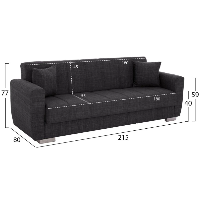 ΚΑΝΑΠΕΣ ΚΡΕΒΑΤΙ POLYA ΤΡΙΘΕΣΙΟΣ HM3240.03 ΓΚΡΙ 215x80x77 εκ.