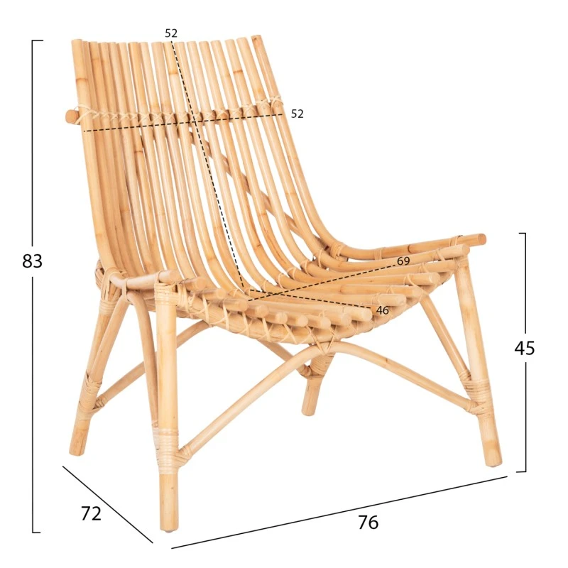 ΚΑΡΕΚΛΑ ΕΞΩΤ.ΧΩΡΟΥ CELLION HM9812.01 ΡΑΒΔΟΙ RATTAN ΣΕ ΦΥΣΙΚΟ ΧΡΩΜΑ 51x67x96Yεκ.