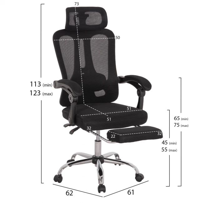 ΚΑΡΕΚΛΑ ΓΡΑΦΕΙΟΥ BARNET HM18258.01 ΜΑΥΡΟ MESH-ΜΑΥΡΟΣ ΣΚΕΛΕΤΟΣ NYLON 61x62x123Υ