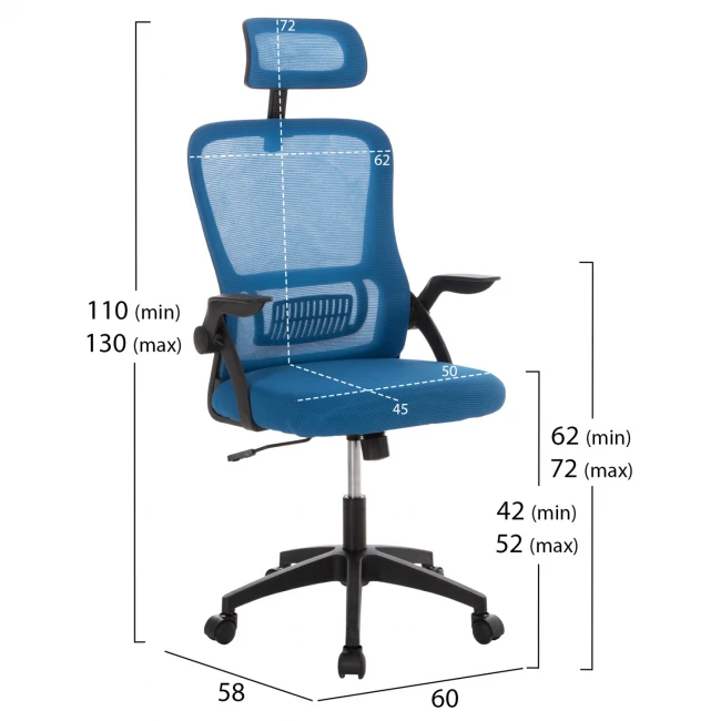 ΚΑΡΕΚΛΑ ΓΡΑΦΕΙΟΥ BLAZER HM1205.03 ΜΠΛΕ MESH-ΜΑΥΡΟΣ ΣΚΕΛΕΤΟΣ 60x58x110-130Υεκ.