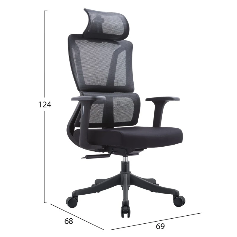 ΚΑΡΕΚΛΑ ΓΡΑΦΕΙΟΥ NOVUS HM1214.01 ΜΑΥΡO MESH--ΜΑΥΡΗ ΒΑΣΗ 72x67x125Υεκ