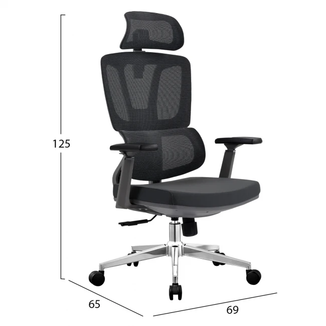 ΚΑΡΕΚΛΑ ΓΡΑΦΕΙΟΥ TASKMASTER HM1216.01 ΜΑΥΡO MESH-ΒΑΣΗ ΧΡΩΜΙΟΥ 69x65x125Υεκ