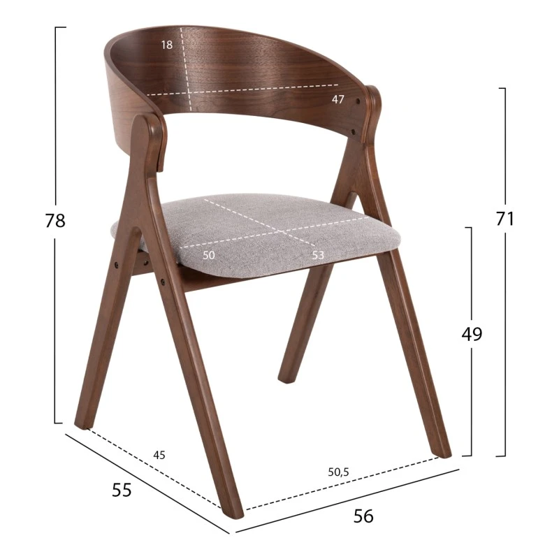 ΚΑΡΕΚΛΑ NEKKER HM9739.02 RUBBERWOOD ΣΕ ΚΑΡΥΔΙ-ΜΠΕΖ ΥΦΑΣΜΑ ΚΑΘΙΣΜΑ 56x55x78Yεκ.