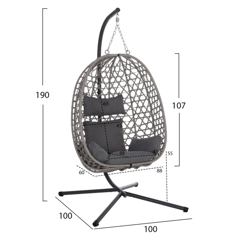 ΚΡΕΜΑΣΤΗ ΦΩΛΙΑ NESTA HM6468.01 ΓΚΡΙ ΜΕΤΑΛΛΟ & P.E.RATTAN 100x100x190Υεκ.
