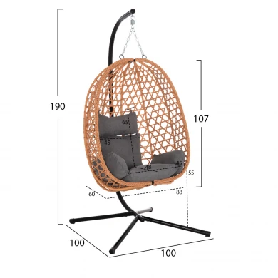 ΚΡΕΜΑΣΤΗ ΦΩΛΙΑ NESTA HM6468.05 ΜΑΥΡΟ ΜΕΤΑΛΛΟ--ΚΑΦΕ P.E.RATTAN 100x100x190Υεκ.