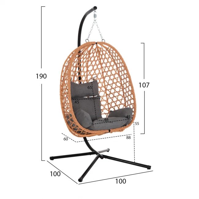 ΚΡΕΜΑΣΤΗ ΦΩΛΙΑ NESTA HM6468.05 ΜΑΥΡΟ ΜΕΤΑΛΛΟ--ΚΑΦΕ P.E.RATTAN 100x100x190Υεκ.